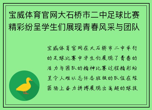 宝威体育官网大石桥市二中足球比赛精彩纷呈学生们展现青春风采与团队精神