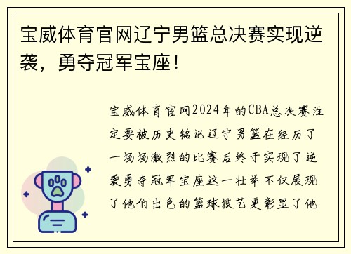 宝威体育官网辽宁男篮总决赛实现逆袭，勇夺冠军宝座！